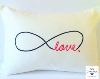 Valentine Day Gift, Embroidered Pillow Cover, Infinity Symbol, Love Forever, Wedding Gift, Unique Anniversary Gift, made to fit 12x16 insert