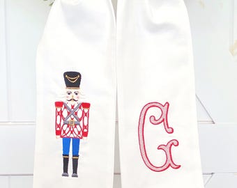 Christmas Nutcracker Wreath Sash with Monogram, Personalized Seasonal Holiday Decor, Wreath Tie for Front Door, Sew Gracious
