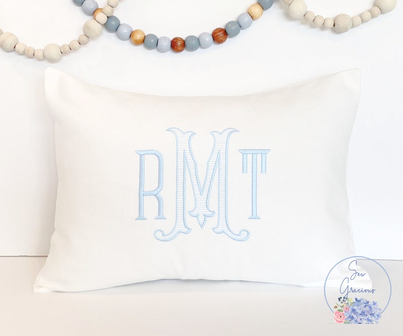 Monogrammed Pillow Cover, Baby Nursery Lumbar Pillow, Wedding, Grand Millennial Home Decor, Romanesque Vienna fonts, fits a 12x16 insert Bild 1