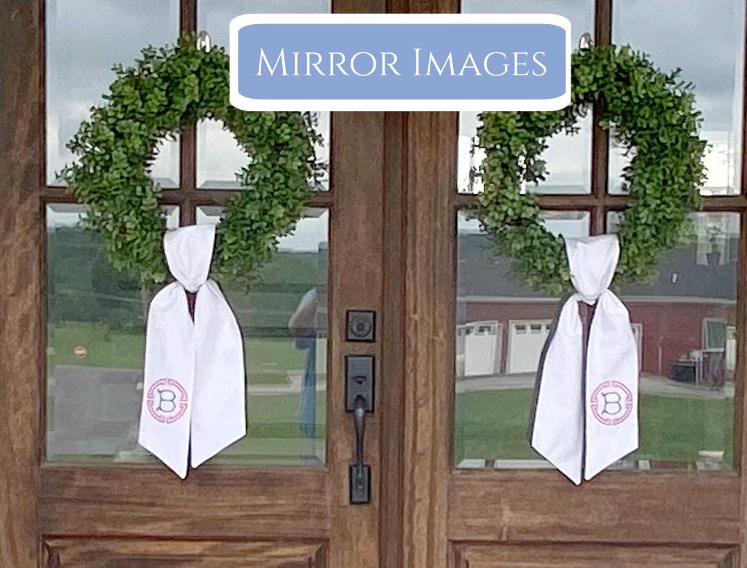 Blue Hydrangea Wreath Sash with Monogram Initial for Front Door Decoration for Home, Party, or Wedding Venue