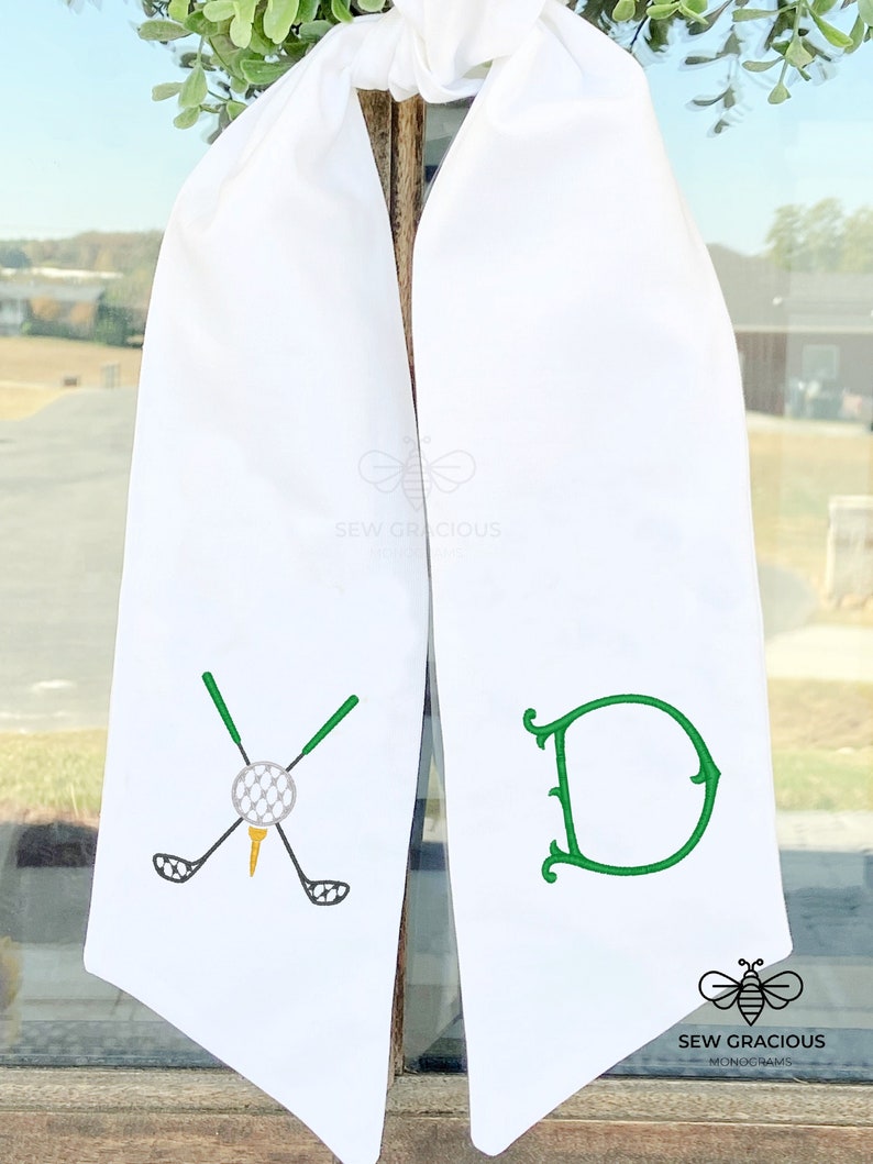 Monogrammed Wreath Sash, Golf Clubs, Golfer Gift, Augusta, Golf Course, Father's Day, Mother's Day, Country Club, Golf Balls image 2