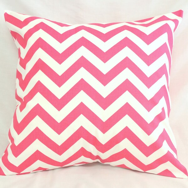 READY TO SHIP Decorative Pillow Cover - Chevron Hot Pink & White - 20 X 20Accent Throw Pillow - Baby Nursery Decor - Dorm Decor - Preppy
