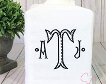 Square Tissue Box Cover, Monogrammed Linen, Hostess Gift, Powder Room, Bathroom, Bedroom, Home Decor, Personalized Gifts, Baroque Font