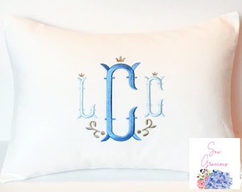 Monogrammed Pillow Cover, Nola font, White fabric, Custom Baby Gift, Nursery Decor, Personalized Home Decor, fits 12x16 pillow insert