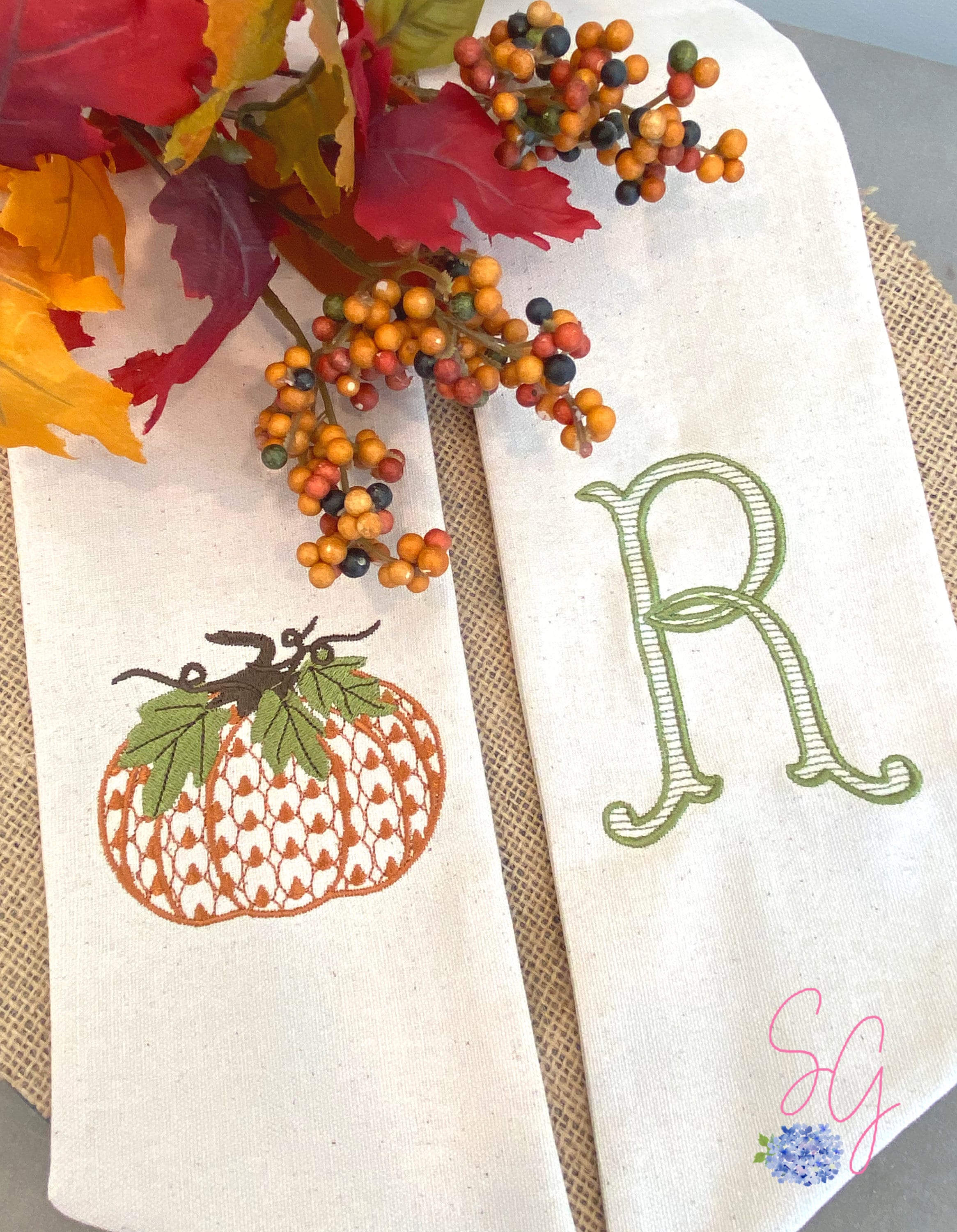 Fall Pumpkin Wreath Sash, Monogram, Personalized Seasonal Autumn Decor, Front Door Tie, Halloween, Thanksgiving, Harvest, Sew Gracious