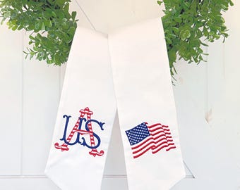 America's 250th Birthday Wreath Sash, USA Flag Embroidered Patriotic Home Decor for Front Door