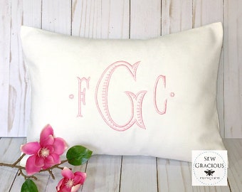 Monogrammed Pillow Cover, Baroque font, Personalized Gifts for Baby, Wedding, Baptism, Dorm, Valentines Day, fits a 12x16 pillow insert
