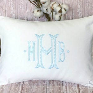 Monogrammed Pillow Cover, Personalized Wedding Gift, Baby Gift, Shower Decor, Dorm Decor, Baroque font, Lumbar Pillow fits a 12x16 insert