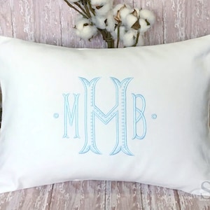 Monogram Pillow Cover, Personalized with the Baroque font, Lumbar size fits a 12x16 insert, Dorm Decor