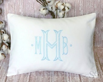 Monogrammed Pillow Cover, Personalized Wedding Gift, Baby Gift, Shower Decor, Dorm Decor, Baroque font, Lumbar Pillow fits a 12x16 insert