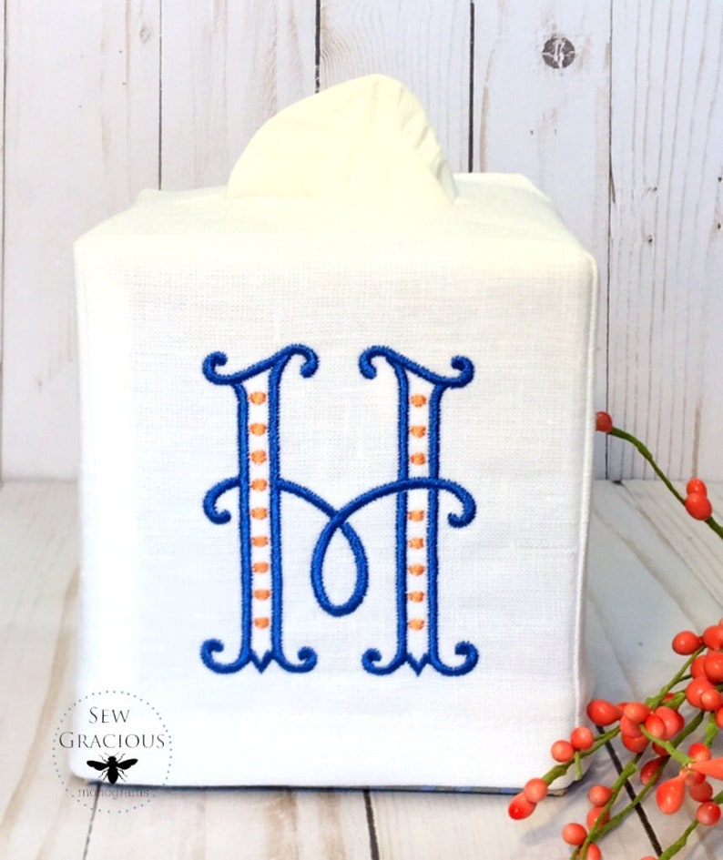 Monogrammed Tissue Box Cover, Powder Room, Bedroom, Hostess Gift, Personalized, Teacher Gift, Mother's Day Gift image 1