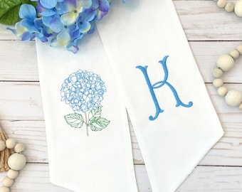 Monogram Wreath Sash with Blue Hydrangea Flower, Front Door Decoration, Party, Wedding Venue Summer Home Decor