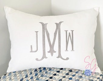 Monogram Pillow Cover, Personalized Wedding Gift, Baby Gift, Nursery Lumbar, Dorm Decor, Romanesque + Vienna font, fits a 12x16 insert