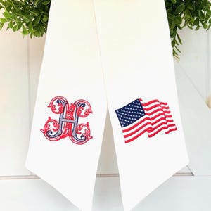 American Flag Wreath Sash with Monogram, Independence Day 250, Patriotic Fourth of July, America's Birthday Red White and Blue, USA image 1