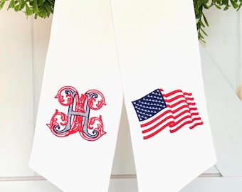 American Flag Wreath Sash with Monogram, Independence Day 250, Patriotic Fourth of July, America's Birthday Red White and Blue, USA
