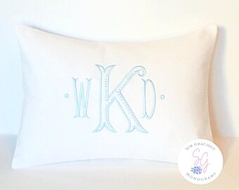 Monogram Pillow Cover, Dorm Decor, Back to School, Personalized Baby Gift, Baroque font, fits a 12x16 lumbar size insert