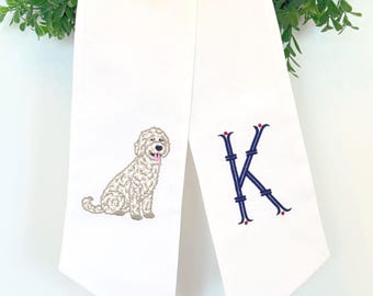 Goldendoodle Wreath Sash, Personalized Monogram, Dog Mom, Year Round Custom Front Door Decor