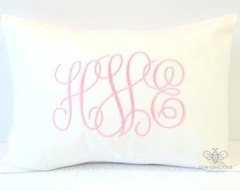 Monogrammed Pillow Cover, Personalized, Script font, Dorm Decor
