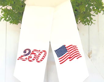 Patriotic Wreath Sash, America's 250th Birthday with USA Flag Embroidered,  Front Door Decor for Summer, 4th of July, Independence Day