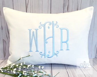 Monogrammed Pillow Cover, Personalized Wedding Gift, Baby Gift, Nursery Lumbar, Dorm Decor, Vienna font, fits a 12x16 insert