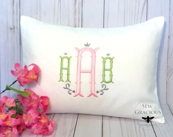 Monogrammed Pillow Cover, Personalized Gift, White Nursery Decor, Wedding, Dorm, Shower, Lumbar Pillow cover, fits a 12x16 insert