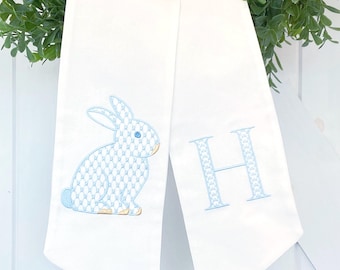 Easter Bunny Wreath Sash, Monogrammed Spring Front Door Wreath Tie, Personalized Pastel Seasonal Decoration, Mothers Day Gift, Sew Gracious