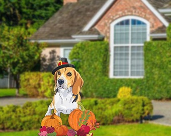 Beagle Dog Yard Sign, Beagle Dog Fall Pumpkin Farmhouse Autumn Decor, Beagle Dog Family Happy Thanksgiving Sign Included H-stake nh289z8