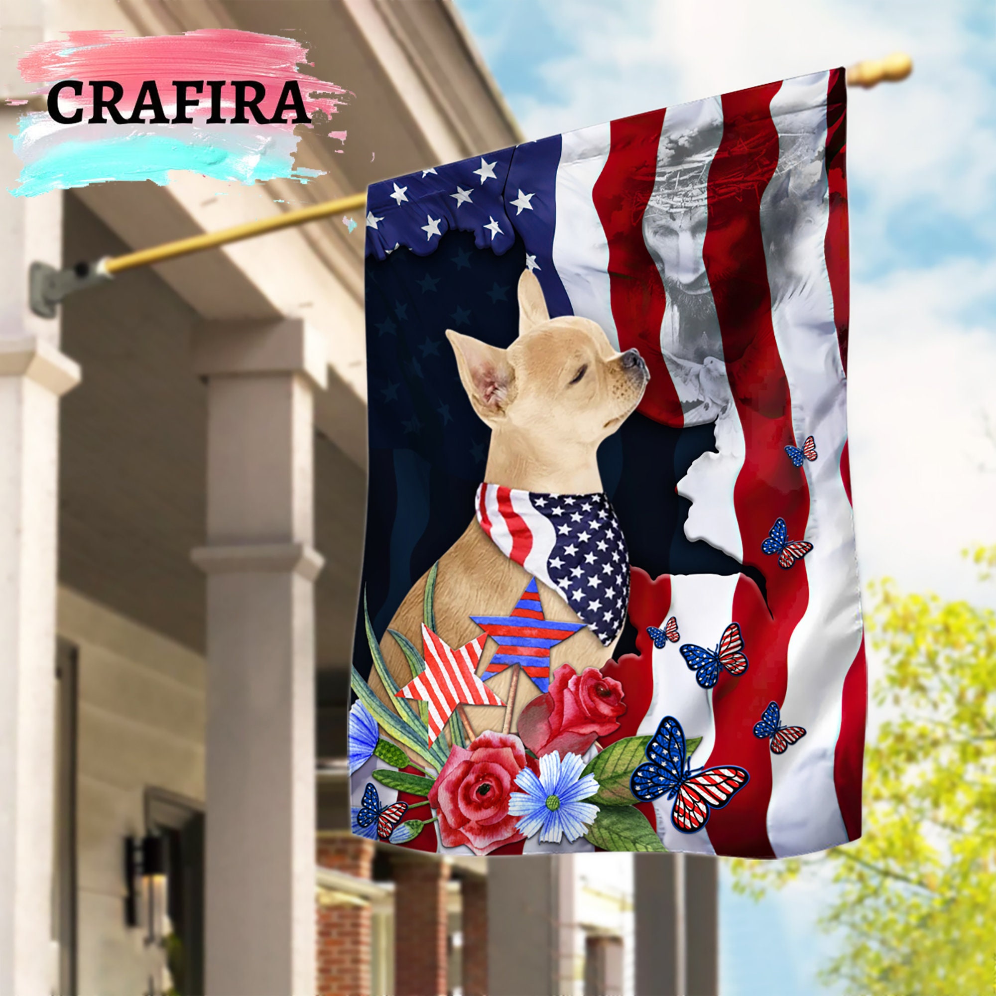 Chihuahua Dog American Flag, Dog With A USA Flag July 4th Gift For Dog –  Famhose