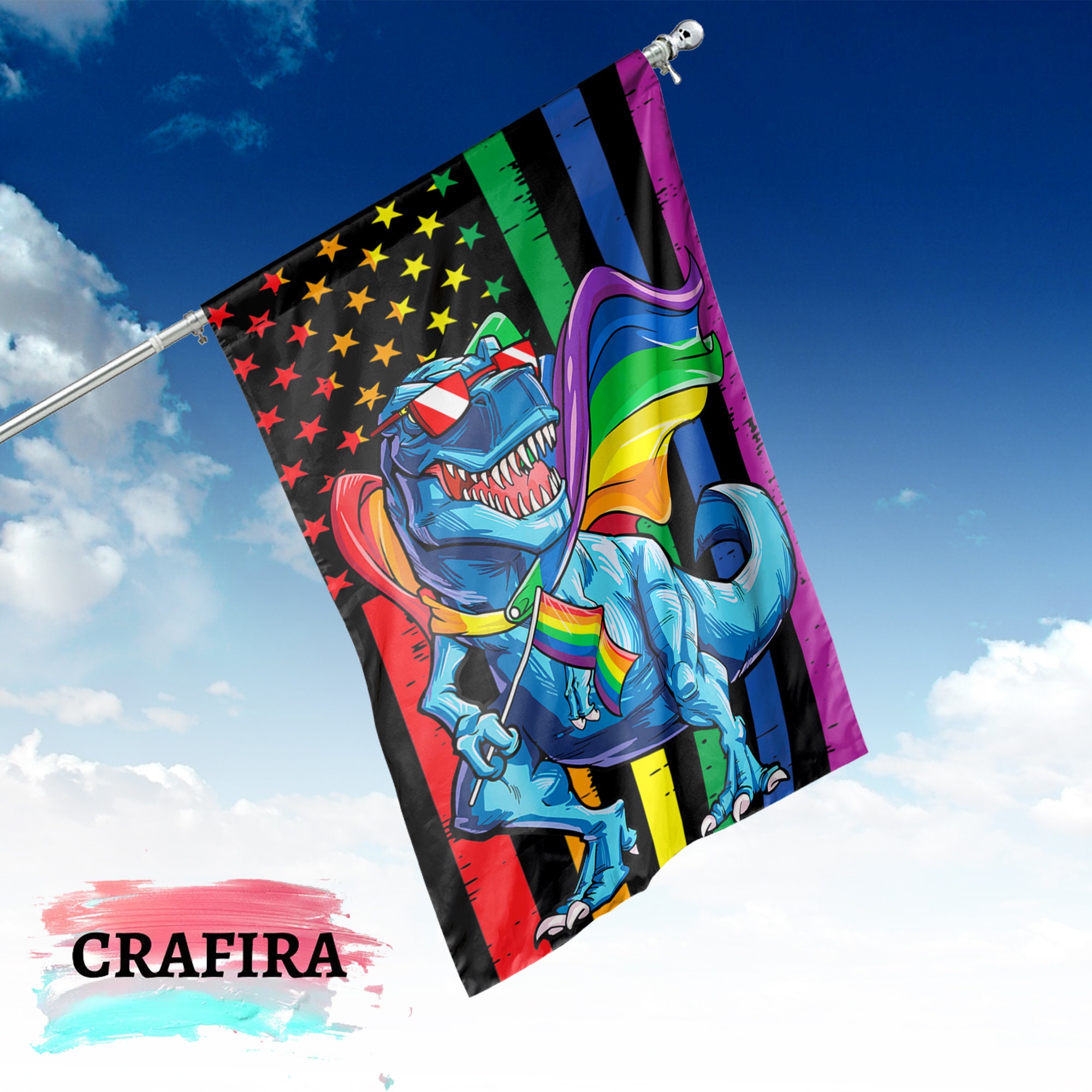 Dinosaur LGBT Rainbow Pride Flag Dinosaur Pride Flag Etsy UK