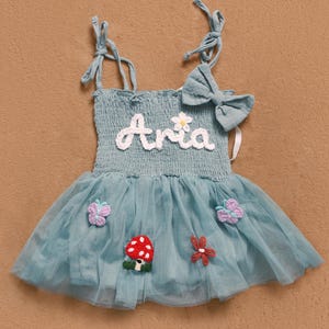 Vestito tutù personalizzato per il primo compleanno di una bambina, vestito ricamato a mano per bambine, vestito con nome per bambina, vestito rosa con tutina per bambina, vestito per il primo compleanno di una bambina