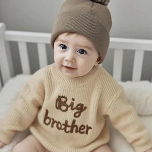 Personalized Big Sister Sweater,Custom Name Baby Sweater,Embroidered Name Sweater,Knit Sweater for Big Bro Lil Bro Big Sis,New Baby Gifts