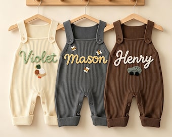 Personalised Baby Name Romper, Custom Overall With Name, Baby Dungarees, Coming Home Outfit, First Birthday Jumpsuit, One Embroidered Onesie