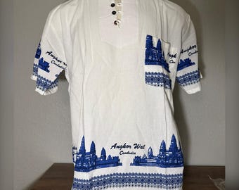 Men's Angkor Wat Khmer Culture Shirt – Traditional Cambodian Casual Top (SEE SIZE MEASUREMENTS)