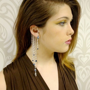 Ear Cuffs - Long Earrings - Silver, Bronze, Gold Ear Wrap - Chain Dangle Ear Cuff Wrap