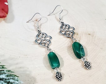 Silver and Green Celtic Knot Earrings