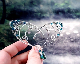 Silver Filigree Elf Earcuffs - Choose Your Crystal Color