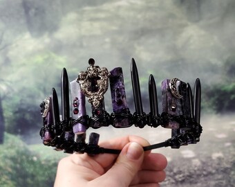 Gothic Black and Purple Tiara Crown - Charoite Crystal Crown - Witchy Gift