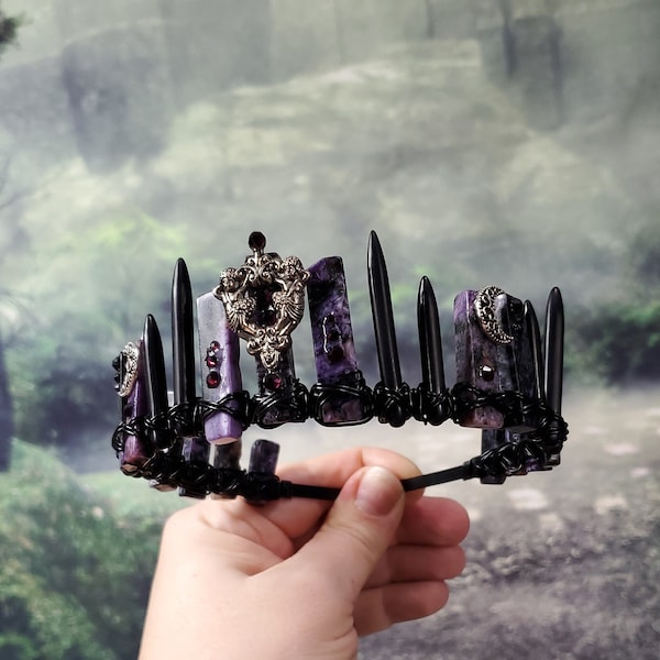 Gothic Black and Purple Tiara Crown - Charoite Crystal Crown - Witchy Gift