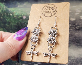 Silver Dragonfly Chainmail Earrings