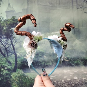 Horn Headband - Copper and Ice Floral Tiefling Horns - Dragon Costume Horns - Cosplay Faun Maenad Headband
