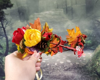 Autumn Woodland Circlet - Fairy Crown - Elven Circlet in Fall Florals & Leaves