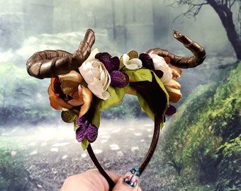 Horn Headband - Earthy Color Tiefling Floral Horns - Dragon Costume Horns - Cosplay Faun Maenad Headband