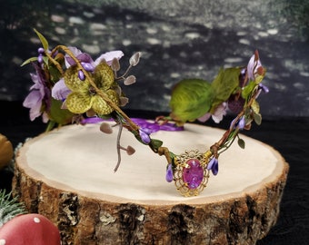 Purple Woodland Elven Circet - Faux Fire Opal Flowercrown - Lavender Fairy Tiara - Renaissance Crown