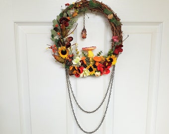 Autumn Fairy Portal Wreath, Magical Forest Wreath, Fall Themed, Mushroom Wall Art Home Decor, Cottagecore