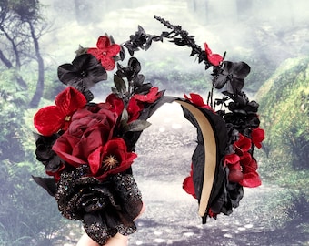 Gothic Bridal Headpiece - Dark Fairy Queen - Unseelie Crown - Art Nouveau Headpiece - Mucha Inspired Crown