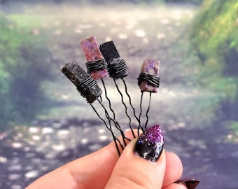 Black and Purple Crystal Hair Pin, Gemstone Hair Slide, Charoite Gemstone Hair Pin, Boho Hair Pins, Unique Hair Accessories