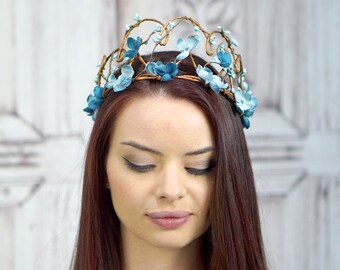 Woodland Crown, Blue Flower Crown, Circlet, Fairy Headdress, Headpiece, Fairy Crown, Elven Crown, Bridal Headpiece, Wedding, Boho