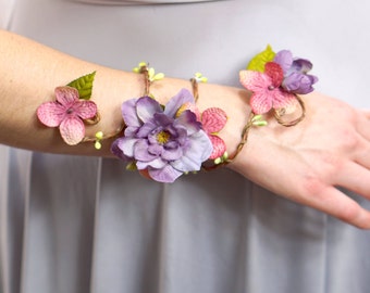 Flower Wrap Cuff Customizable Flower Arm Band Floral Corsage Fairy Bracelet