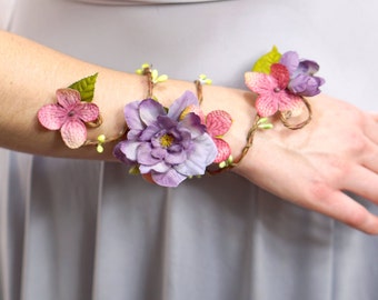 Flower Wrap Cuff - Customizable Flower Arm Band, Floral Corsage, Fairy Bracelet