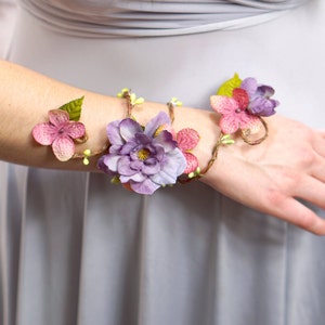 Flower Wrap Cuff Customizable Flower Arm Band, Floral Corsage, Fairy Bracelet image 1